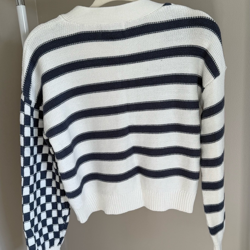 Sincerely Jules Navy and White Checkered Striped Cardigan - Picture 2 of 5